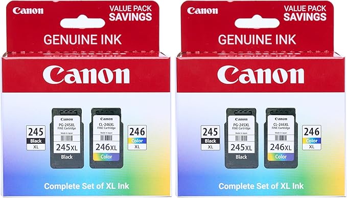 Canon PG-245 XL/CL-246 XL Genuine Ink Value Pack (2 Cartridges), Compatible with iP2820, MG2420/2924/2920/3020/2522/2525, MX492, TS3120/302/302a/202/202a/4520/3320, (Pack of 2)