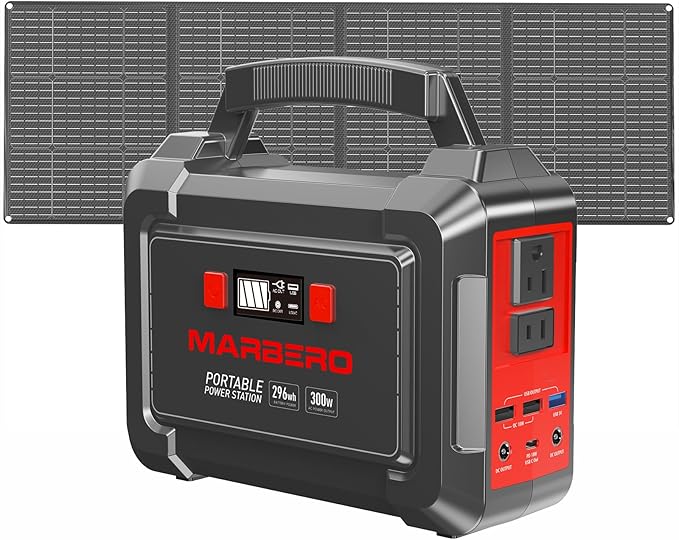 MARBERO Solar Generator 296Wh with Solar Panels 60W Portable Power Station with 300W Pure Sine Wave Solar Generator with Panels Included USB DC AC Outlet for Camping RV Van Outdoor Emergency Home