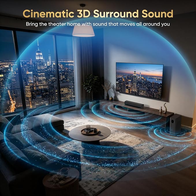 70W Sound bar with Subwoofer for TV, Compact 14.2" 2.1 Channel SoundBar with Deep Bass, Bluetooth 5.3, Optical/AUX, Home Theater Speaker System for Smart TV, PC & Gaming