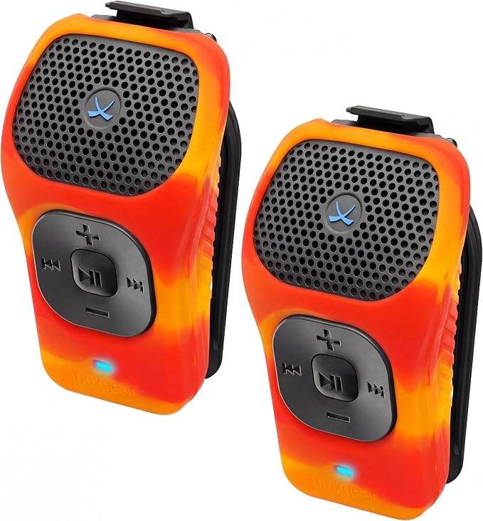 noxgear 39g Wearable Bluetooth Speaker, Magnetic Mini Clip-On EDC Gear, Waterproof Up to 15 Hours Playtime | Clip On Speaker, Wearable Speaker with Microphone, 100ft Range (Color: Fire) - 2 Pack