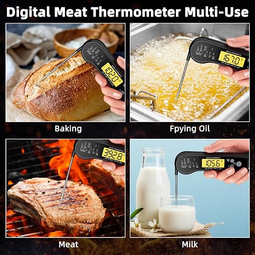 Instant Read Meat Thermometer for Grill and BBQ, Fast Accuracy Digital Food Thermometer with Backlight&Waterproof for Cooking,Baking,Fish,Liquids,Lamb,Chicken