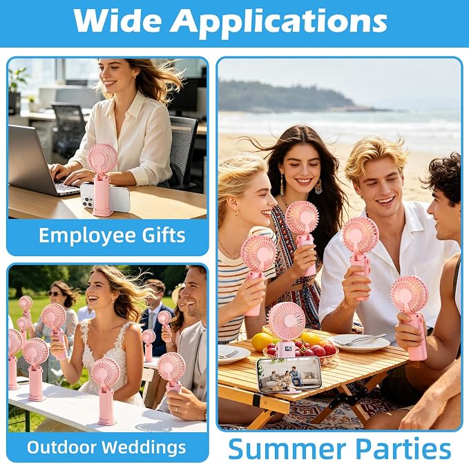 VZZNN Mini Portable Fan Handheld 12 Pack Small Cooling Fans High 5-Speed Rechargeable Fan For Travel, Office, Eyelash Drying, Lightweight, For Beach, Camping, Indoor Outdoor Use (Pink