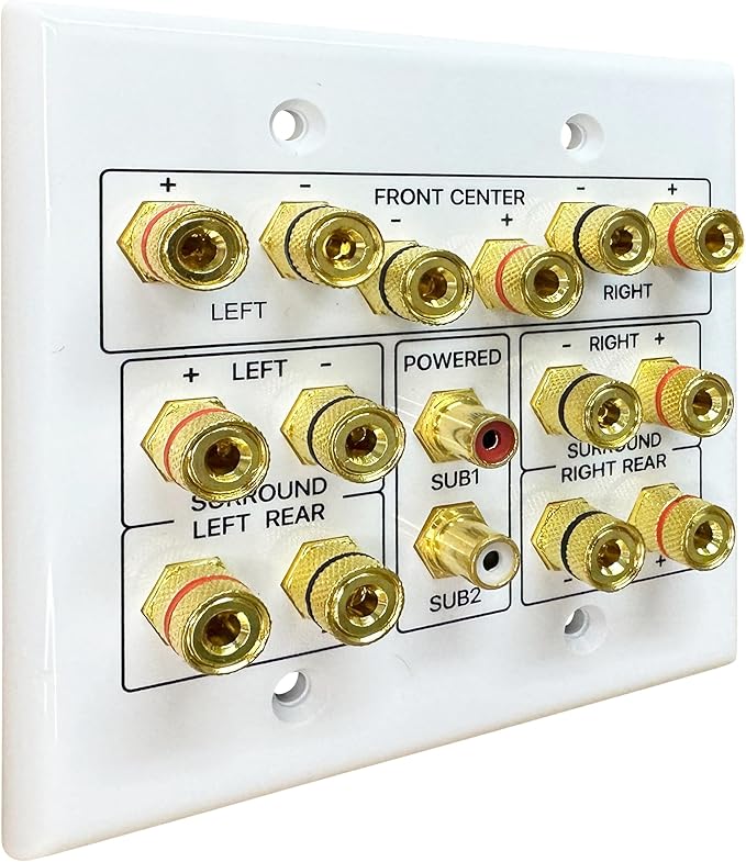 DIYTECH 7.2 Speaker Wall Plate, Home Theater Wall Plate, Gold Plated Binding Posts, for Home Theater Setup
