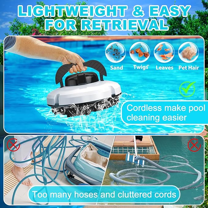 2026 Cordless Robotic Pool Cleaner - 120 Mins Automatic Pool Vacuum for Above Ground Pool & In - Ground Flat Pools up to 1000 Sq.Ft, Robot Pool Cleaner with Self - Parking Tech