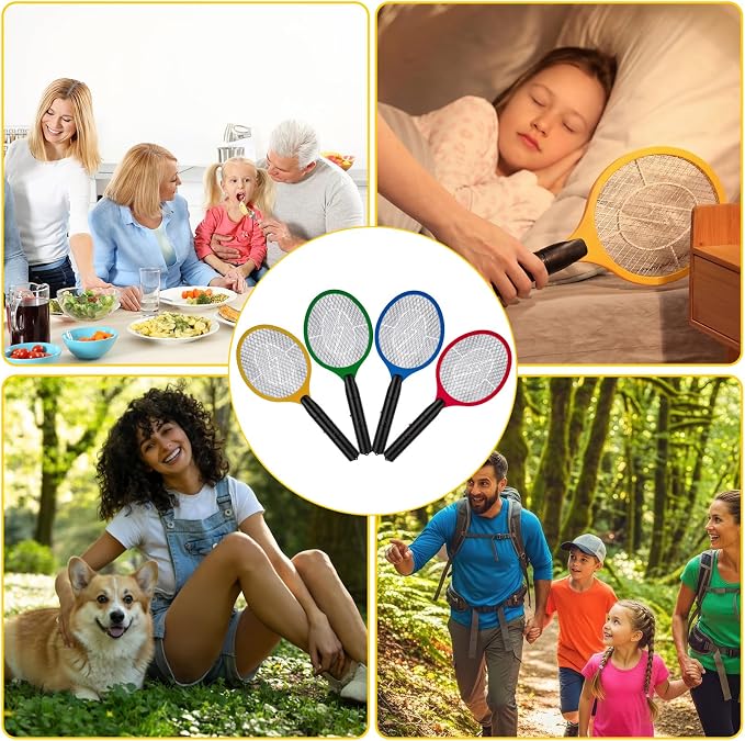24 Pack Electric Fly Swatter Bulk Bug Zapper Rackets for Indoor Outdoor Insect Control Killer Bat Handheld Mosquito Swatter Battery Powered Electric Bug Killer for Home Patio Camping (4 Colors)