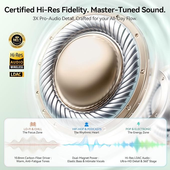 Linklike Most Comfortable Open Ear Clip On Earbuds [Patented Zero Pressure & Top Hi-Fi] Hi-Res LDAC, 40H+ Battery, AI Clear Calls & No Sound Leakage, Ultralight 5g Fit for All Ears, Ideal Gifts-Green