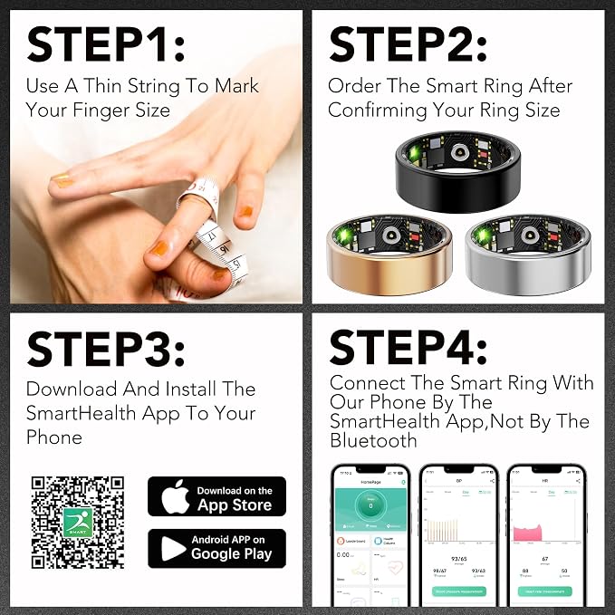Smart Ring for Women Men, All-New Matte Scratch-Resistant Design, Health & Fitness Tracker for Sleep, Stress & Activity Monitoring, Long Battery Life, Waterproof, No App Fee, Black 7