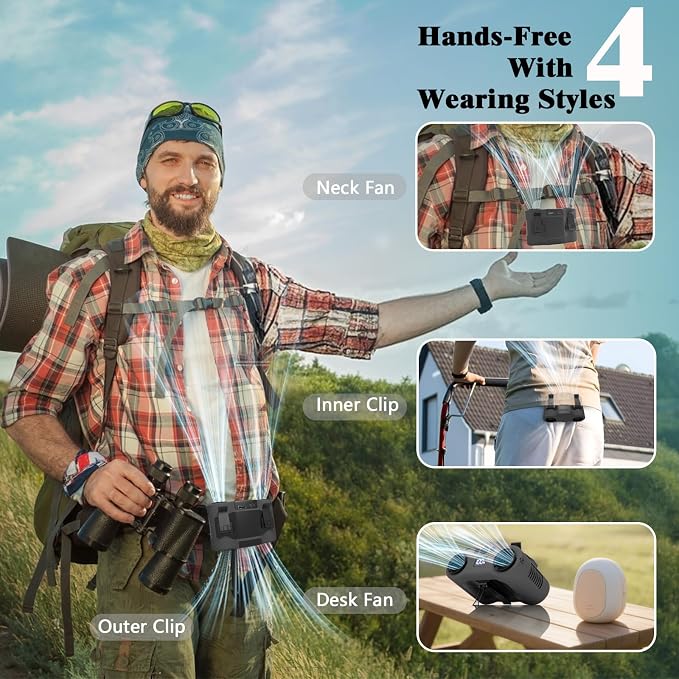 20000mAh Portable Waist Fan, Personal Fan Clip on with Rechargeable Battery, 5 Speeds & 40H Cooling, 20000RPM Wearable Shirt Belt Hands-Free Neck Fan for Outdoor Hiking Travel Jobsite Worker (Gray)