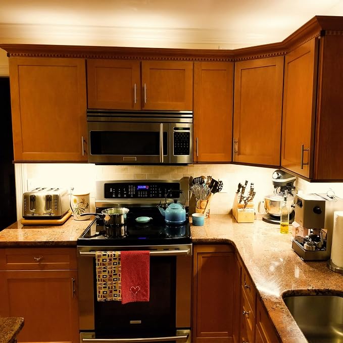 Litever Under Cabinet LED Lights Kit Dimmable by AC in-Wall Dimmer. Plug or Direct Wire LED Driver. Super Bright Linkable Lighting Strip for Kitchen Cabinets Counter. 35W 2000 Lumen. Warm White 3000K