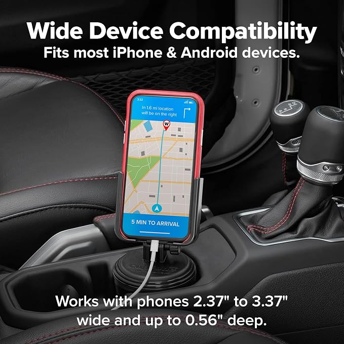 WeatherTech CupFone, Universal Cup Holder Phone Mount for Cars – Adjustable & Secure Fit, Hands-Free Phone Holder with Open Access for Charging – Compatible with iPhone, Android - Metal Knobs, Red