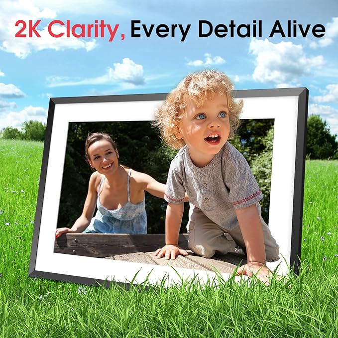 2K 64GB Digital Picture Frame, 10.1 Inch Frameo Digital Frame WiFi, 1920 * 1200 Touch Screen, Share Photos& Videos Instantly, Auto-Rotate, Digital Photo Frame for Wall, Birthday Gifts for Friends