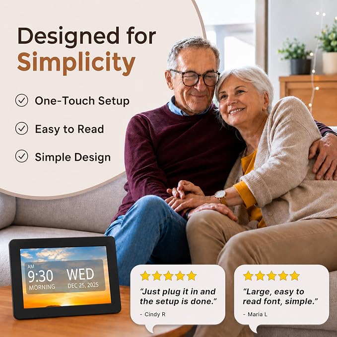 Robin Clock 2026 with Day and Date for Elderly, Clocks for Seniors, Dementia Clock, Digital Calendar Elderly, Bedside Clocks Seniors, Alzheimers Products, Dementia Clocks Large, Black