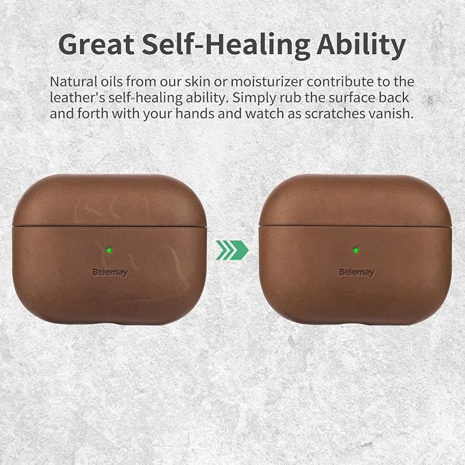 Belemay for AirPods Pro (2nd Generation) Case – Premium Crazy Horse Leather - Rich Patina- Secure Grip - Compatible with MagSafe and Wireless Charging - Compatible with Airpods Pro 2 Case - Brown