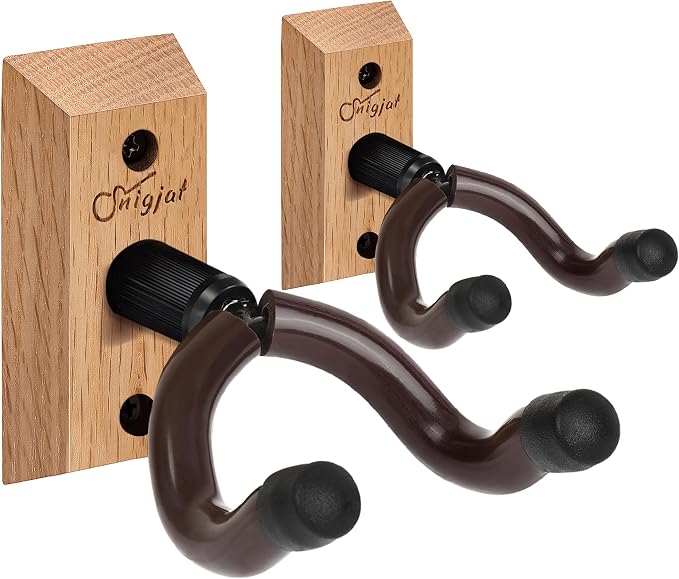 Guitar Wall Mount 2 Pack, Rotatable Solid Wood Hanger with Screws, V-Shaped Hook for Acoustic Electric Bass, Holder for Mandolin, Banjo