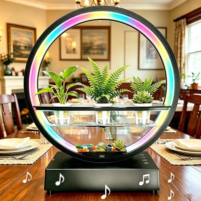 Led Atmosphere Lights with Bluetooth Speaker RGB Color Changing Table Lamp Dimmable Night Light USB Desk Ambient Lights for Mom Mother Kids Girls Gift Bedroom Office Home Decor (Plant Not Included)