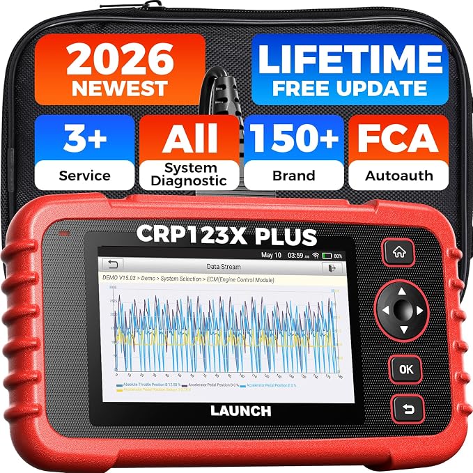 Launch CRP 123X Plus 2026 OBD2 Scanner Diagnostic Tool, All System Car Scan Tool Lifetime F.Ree Update, Oil Reset, SAS Calibration, Throttle Adaptation, Auto VIN, Battery Test, Upgraded of CRP123X