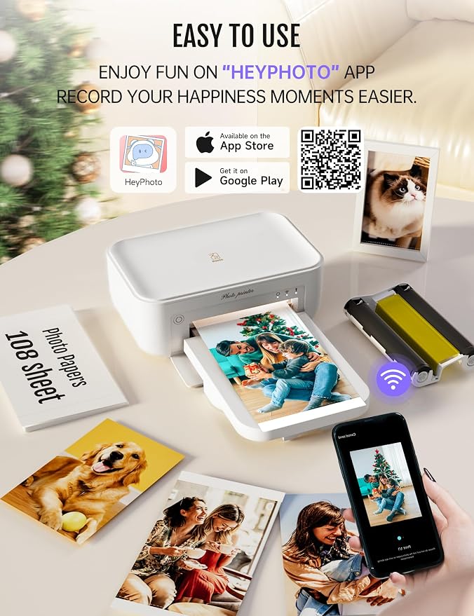 iDPRT 4x6 Photo Printer, CP4100 Photo Printer for iPhone & Android with 108 Sheets & 2 Cartridges, Wi-Fi Wireless Portable Picture Printer, Instant Print Photos, Dye Sublimation, White