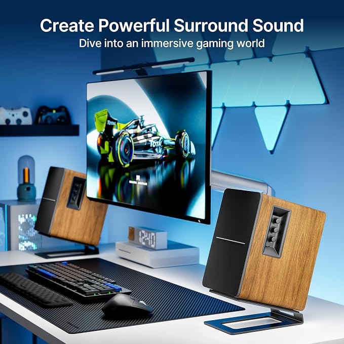 PEGZONE Desk Speaker Stands for Most Bookshelf Speakers, 22 lbs Capacity, Speaker Riser with Anti-Vibration Pads，16°Tilt Angle, Space-Saving Audio Stands for PC Speakers,1 Pair, Black