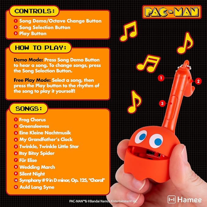 Otamatone Melody Original PAC-Man Electronic Portable Music Toy Player Synthesizer from Japan by Maywa Denki Officially Licensed Merchandise with English Instructions Keychain Accessory - Blinky