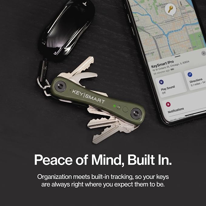 KeySmart iPro - Key Finder Locator with Sound, Keychain Key Holder, Apple Find My App Compatible, Key Organizer, Compact Clutter-Free Key Chain Tracker, Rechargeable Battery (Up to 14 Keys, Green)