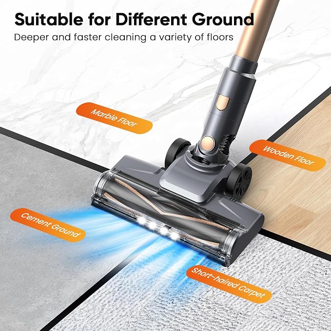 N12S Cordless Vacuum Cleaner, 30KPa Powerful Vacuum with 60 Mins Runtime, Self-Standing, LED Display, Rechargeable Lightweight Handheld Vacuum Cleaners (Grey)