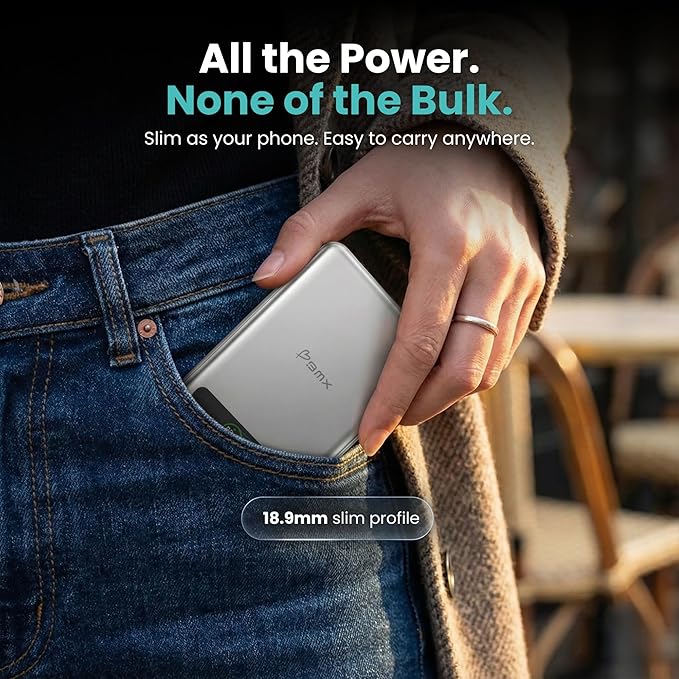 10K Magnetic Power Bank, Silver, Qi2 Certified 15W Wireless Charger, LCD Display, Solid-State Battery for Safer Travel, Ultra-Slim USB-C Fast Charging Portable Charger for iPhone 17/16/18