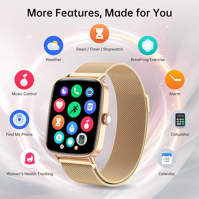 Gydom Smart Watch for Women and Men, 1.85" HD Activity Fitness Trackers for iPhone/Android/Samsung (Answer/Make Calls), Heart Rate/SpO2/Sleep/Period Monitor, 101+ Sports Modes, IP68 Waterproof, Golden