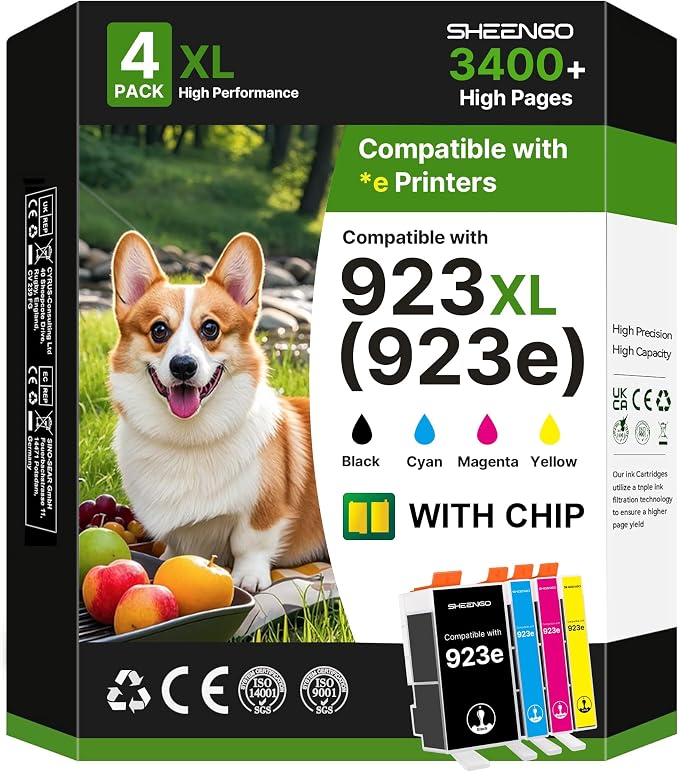 923XL 923 8130e Ink Cartridges Combo Pack Replacement for HP 923XL 923e 923 Ink Cartridges for HP Printers OfficeJet Pro 8130e 8135e 8138e 8139e 9130 8122e 8120 8124e 8125e 8132e, B/C/M/Y with Chip
