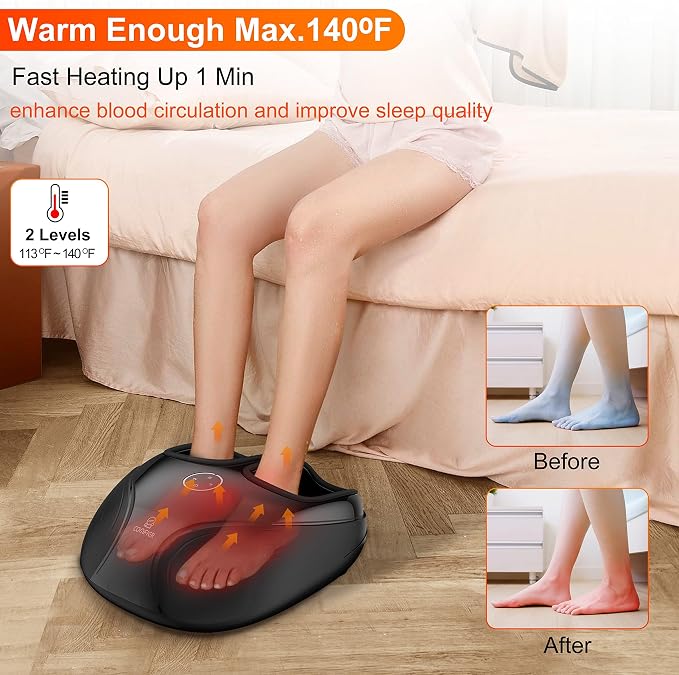 COMFIER Shiatsu Feet Massager Machine,Birthday Gifts for Men&Women,Foot Massager with Heat,Kneading Rolling Compression for Plantar Fasciitis,Neuropathy Fits up to Men Size 12, for Home Office Use