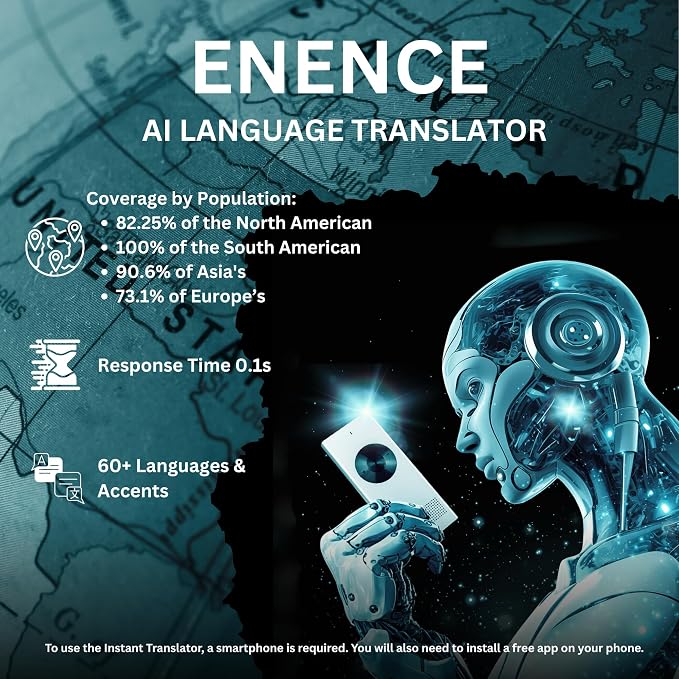 Enence PRO Language Translator Device, Real-Time Voice Translation, Instant Pocket AI Translator Device, Support 60+ Languages. Traductor for Business, Study Travel traductor de Ingles español