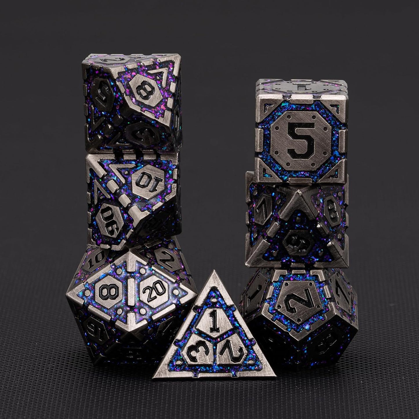 Metal D&D Dice Set, Polyhedral Metallic Dice with Cracks for Dungeons and Dragons RPG TTRPG DND 7-Die Set with Gift Case