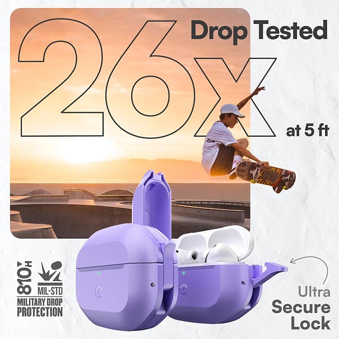 Keybudz for Waterproof AirPods Pro 3 Case with Lock - IP68 Waterproof and Dust Proof, Shockproof Protector, Heavy Duty Rugged Protection, Drop Proof Hard Cover for AirPods Pro 3rd Gen (Wild Lavender)