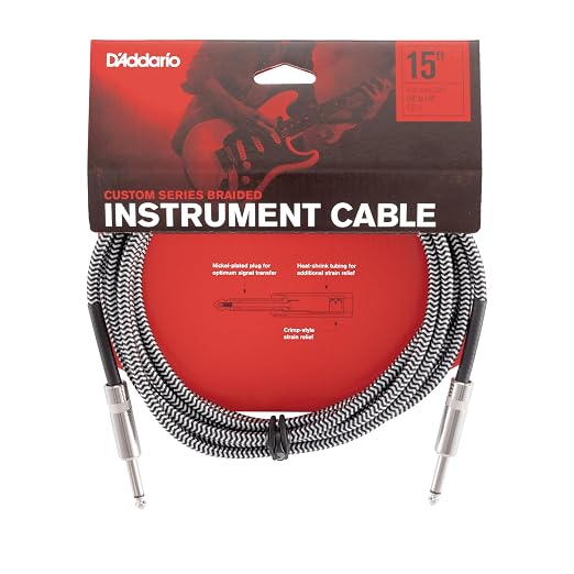 D'Addario Guitar Cable - Guitar Lead - Instrument Cable - Guitar Accessories - Custom Series Braided Cable - 15 Feet/4.57 Meters - Grey - 1 Pack