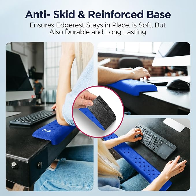 EdgeRest PostureUp L-Shaped Desk Long Wrist Rest Elbow, Forearm & Wrist Comfort Support for Table or Desk Edge, Non-Slip, Memory Foam Padding, Ergonomic Design for Work, Universal Fit, Blue