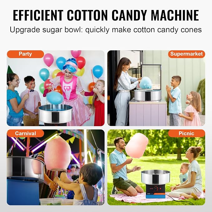 VEVOR Cotton Candy Machine Commercial, 1000W Electric Floss Maker with Stainless Steel Bowl, Sugar Scoop, Storage Drawer, Perfect for Home, Carnival, Kids Birthday, Family Party, Blue