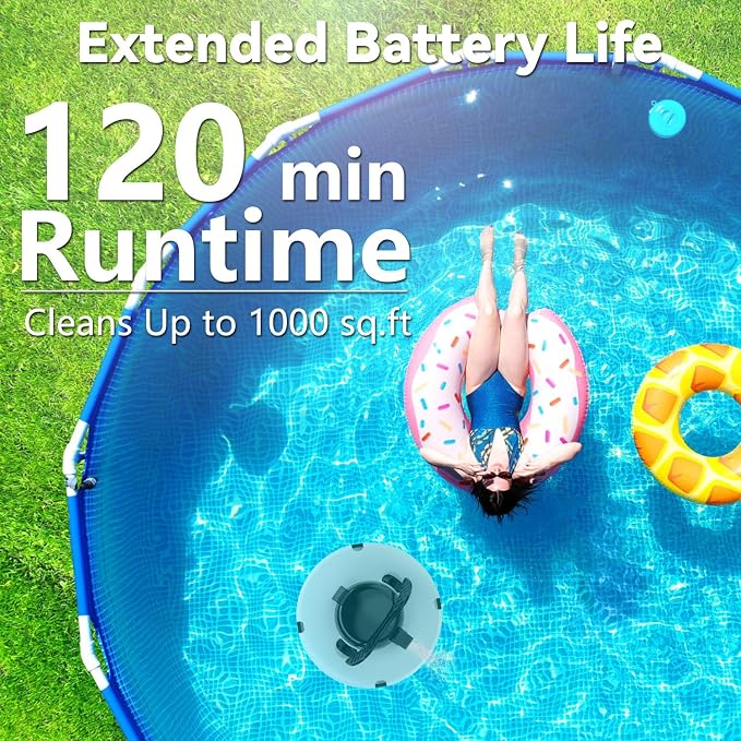 Upgrade Robot Pool Vacuum for Above Ground Pool, Cordless Robotic Pool Cleaner Dual Motors, 120 Mins Runtime, Auto-Dock, Automatic Pool Vacuum Cleaner for In-Ground Flat Pools Up to 1000 Sq.Ft