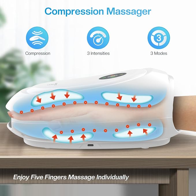 COMFIER Hand Massager with Heat and Compression, Cordless Hand Massager for Arthritis and Carpal Tunnel, Gifts for Mom, Dads, Women and Men