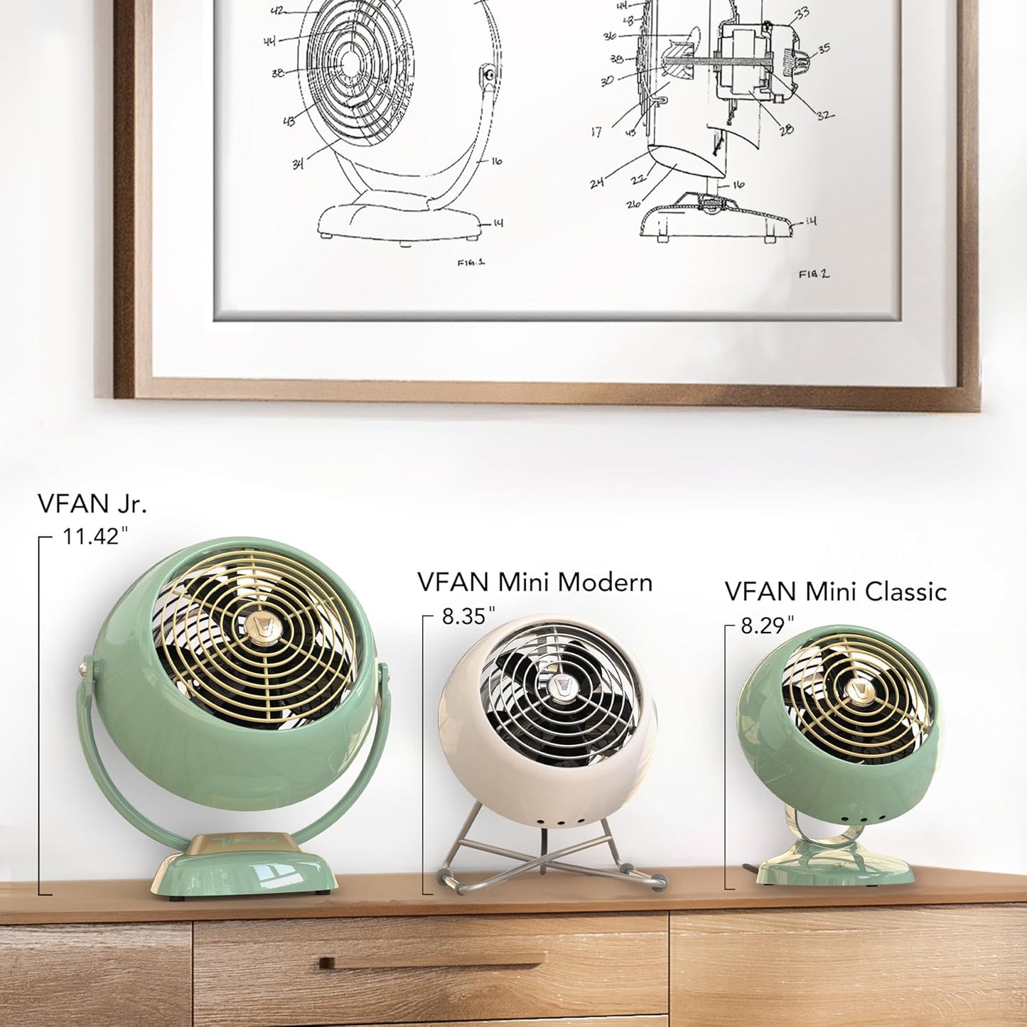 Vornado VFAN Mini Classic Personal Vintage Air Circulator Fan, Vintage White- Classic Base, Small (Pack of 3)