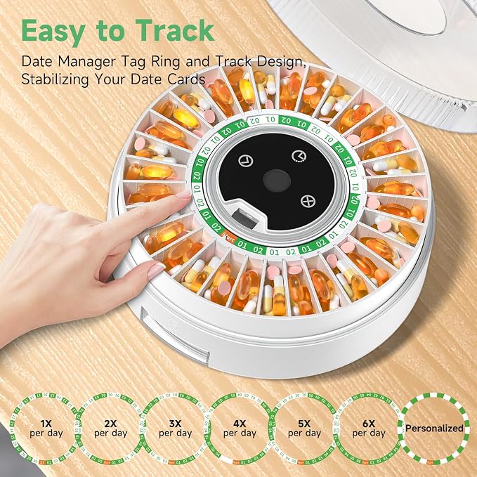 Zoksi Premium 31-Slot Automatic Pill Dispenser with Fingerprint & Key Lock, Smart Medication Organizer with Alarm & Light, Electronic Pill Organizer for Elderly & Forgetfulness(Green)