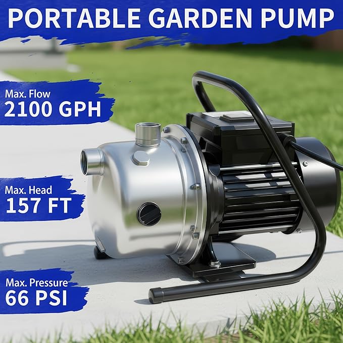 LANCHEZ Shallow Well Pump, Stainless Steel Garden Irrigation Pump, 115V Water Transfer Pump, Water Booster Jet Pump for Home Garden Lawn Farm, Silver