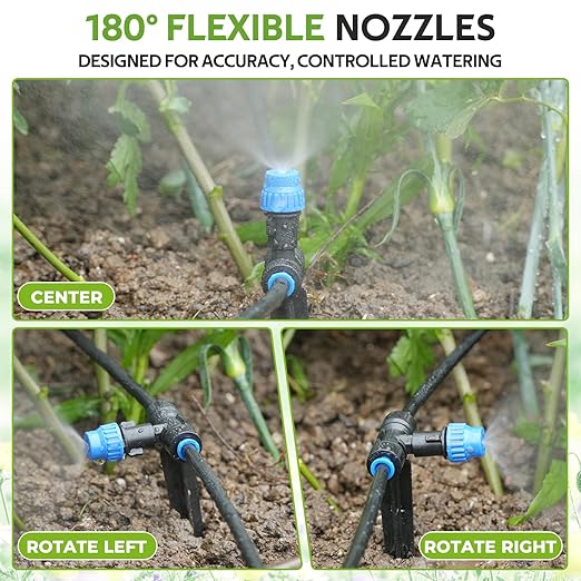 HIRALIY 118FT Drip Irrigation Kit with Water Timer, Quick-Connect Garden Watering System with 30 Adjustable Misting Nozzles, 1/4 in Tubing for Greenhouse, Raised Beds & Hanging Plants