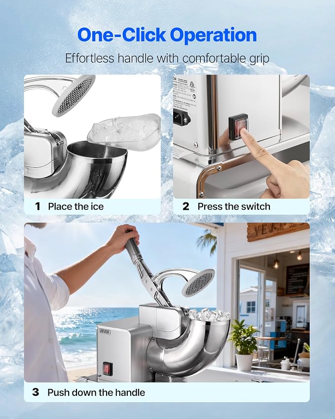 VEVOR Commercial Ice Shaver Machine, 661 LBS/H Electric Ice Crusher with Replaceable Container, 350W Premium Motor, 4 Blades, Shaved Snow Cone Machine Ice Maker for Dessert Shop Bar Party, Silver