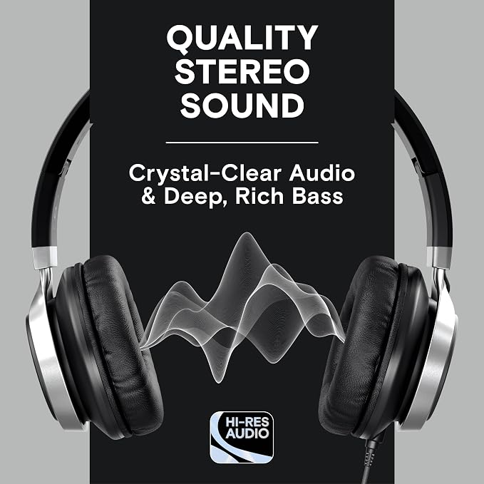 ARTIX CL750 Wired Headphones with Mic — Noise Isolating On-Ear Headphones for Computer and Laptop Wired, Plug in Corded Headphone with Wire (Foldable, Aux Jack 3.5mm)
