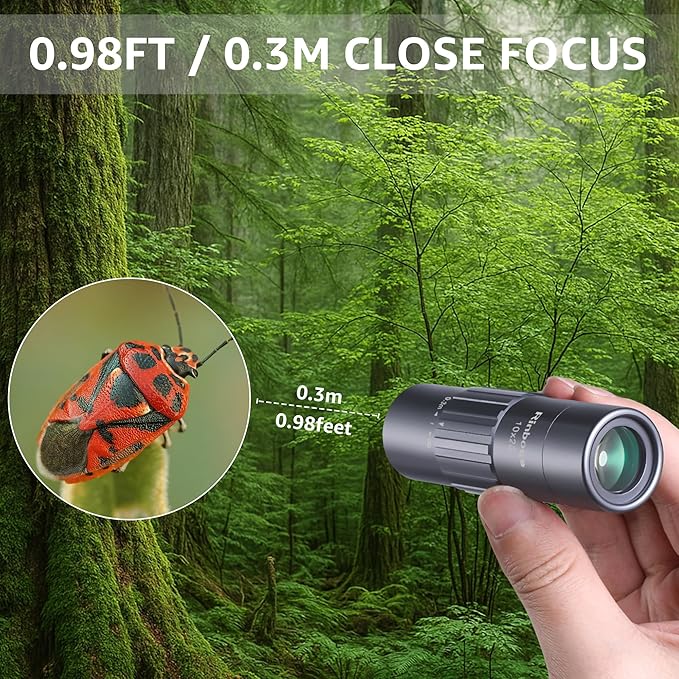 10x25 Monocular Telescope, Mini Pocket Small Size Compact Handheld Portable Lightweight ED Glass HD Optics BAK-4 Roof Prism High Powered Waterproof for Adults Camping Hiking Travel Bird Watching