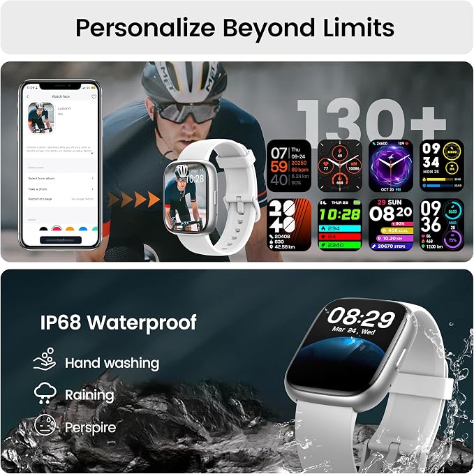 Smart Watch with Alexa Built-in, 1.83" HD Touchscreen Fitness Tracker with Bluetooth Calling, Fitness Watch with Heart Rate/Sleep Monitor/120+ Sports, IP68 Waterproof Smartwatch for Android iOS, Gray