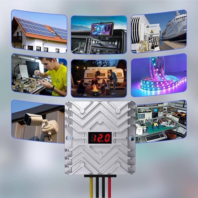 DC 24V to 12V 30A 360W Step Down Converter with LED Display, MCU Safety Chip, with Fuses Waterproof Power Supply for Car, Truck, Boat