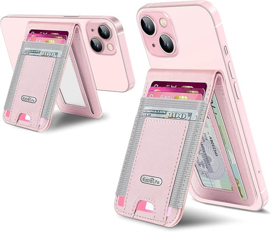 For Magsafe Wallet Stand, Strongest Magnetic Wallet for iPhone 17/16/15/14/13/12 Series, Adjustable Stand, ID Window, 4 Card Slots, 10 Cards Holder, Vegan Leather, RFID Blocking, Pink