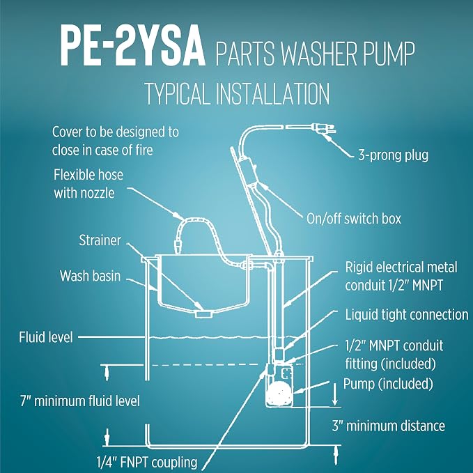 Little Giant PE-2YSA 115V, 1/40 HP, 300 GPH Polyester Submersible Parts Washer Pump with Conduit Fitting for Aqueous Solutions or UL-listed Solvents with 6-Ft. Plugless Power Cord, Black, 518550