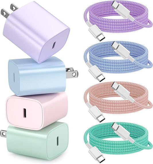 for iPhone 16 15 Charger Fast Charging [4 Pack] 20W USB C Wall Charger Block with 6FT USB C Charging Cable for iPhone 16 15 Pro Max/15 Pro/15/15 Plus,iPad Pro 12.9"/11",iPad Air