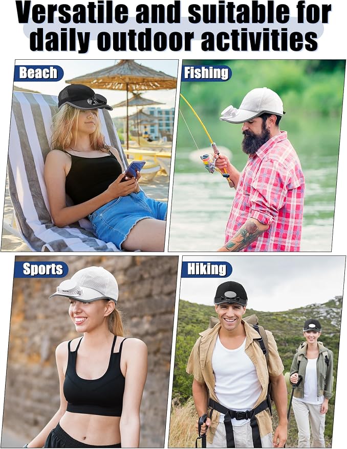 Yaomiao 2 Pcs Solar Baseball Cap with Fan Unisex Sun Protection USB Charging Fan Mesh Hat for Summer Outdoor